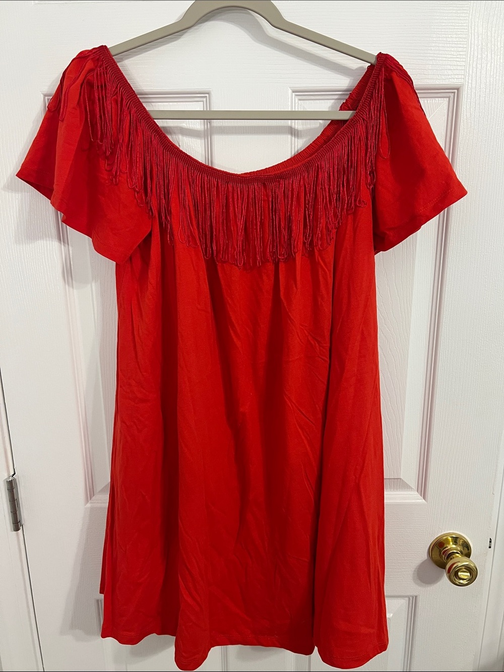 ASOS Red Off-Shoulder Fringe Dress